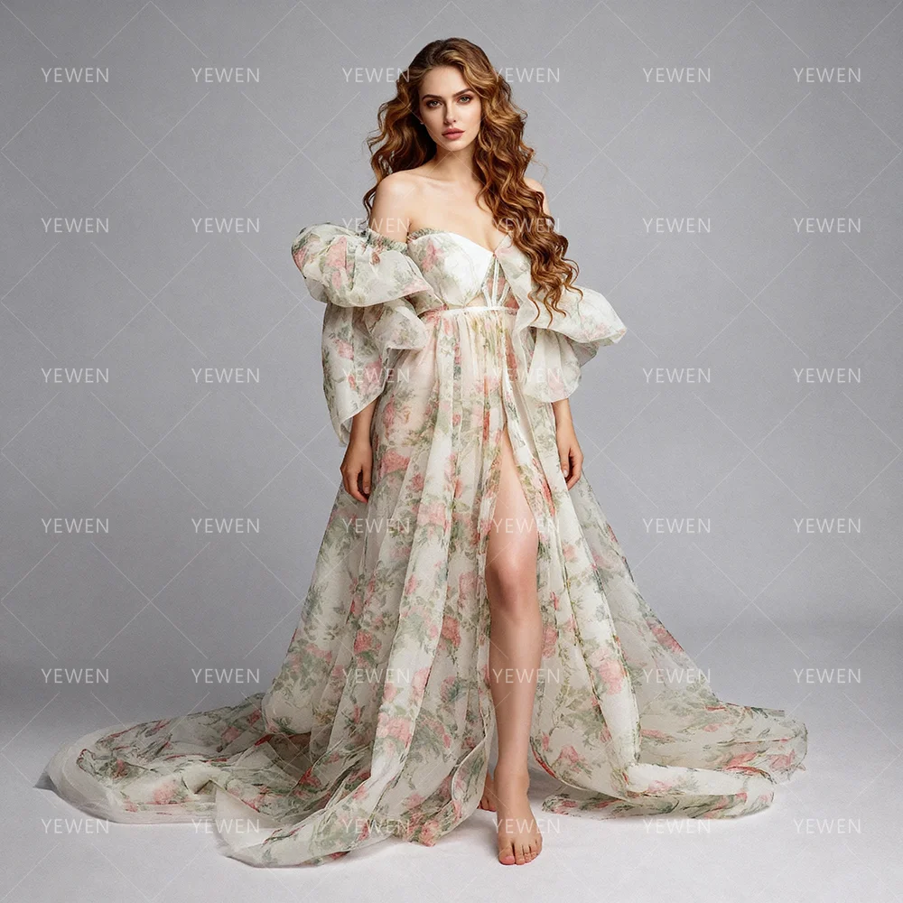 Maternity Photoshoot Dress Floral Open Front Short Sleeve Summer Photography and Maternity Dresses for Special Occasions view 2