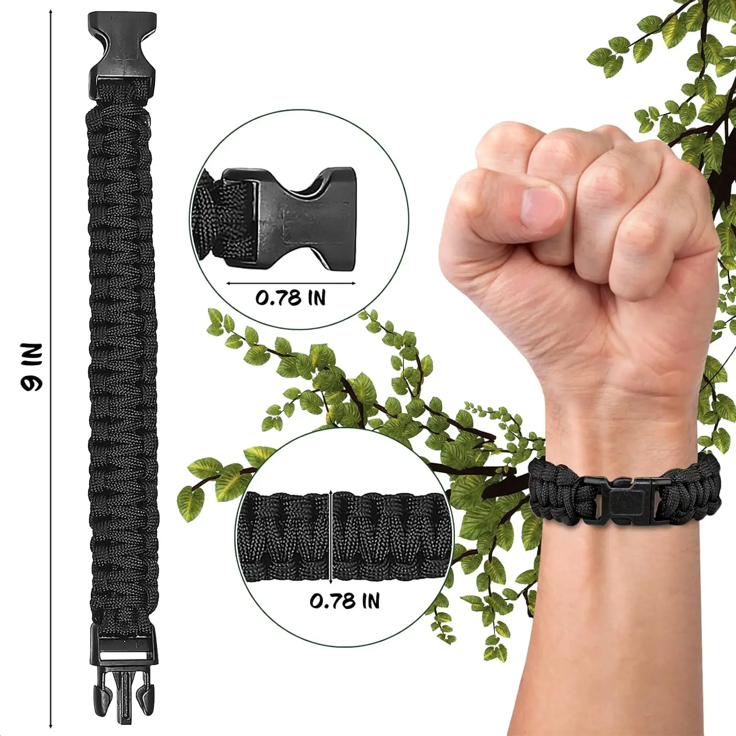 Pulsera Paracord para hombre, 7 hebras, 4mm, cuerda de paracaídas táctica, pulseras de supervivencia, emergencia para acampar al aire libre,