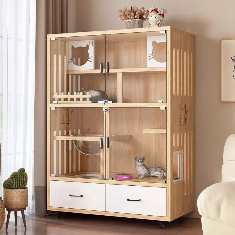 

Cat Villa Solid Wood Panoramic Cat Cage Large Free Space House Home Indoor Luxury