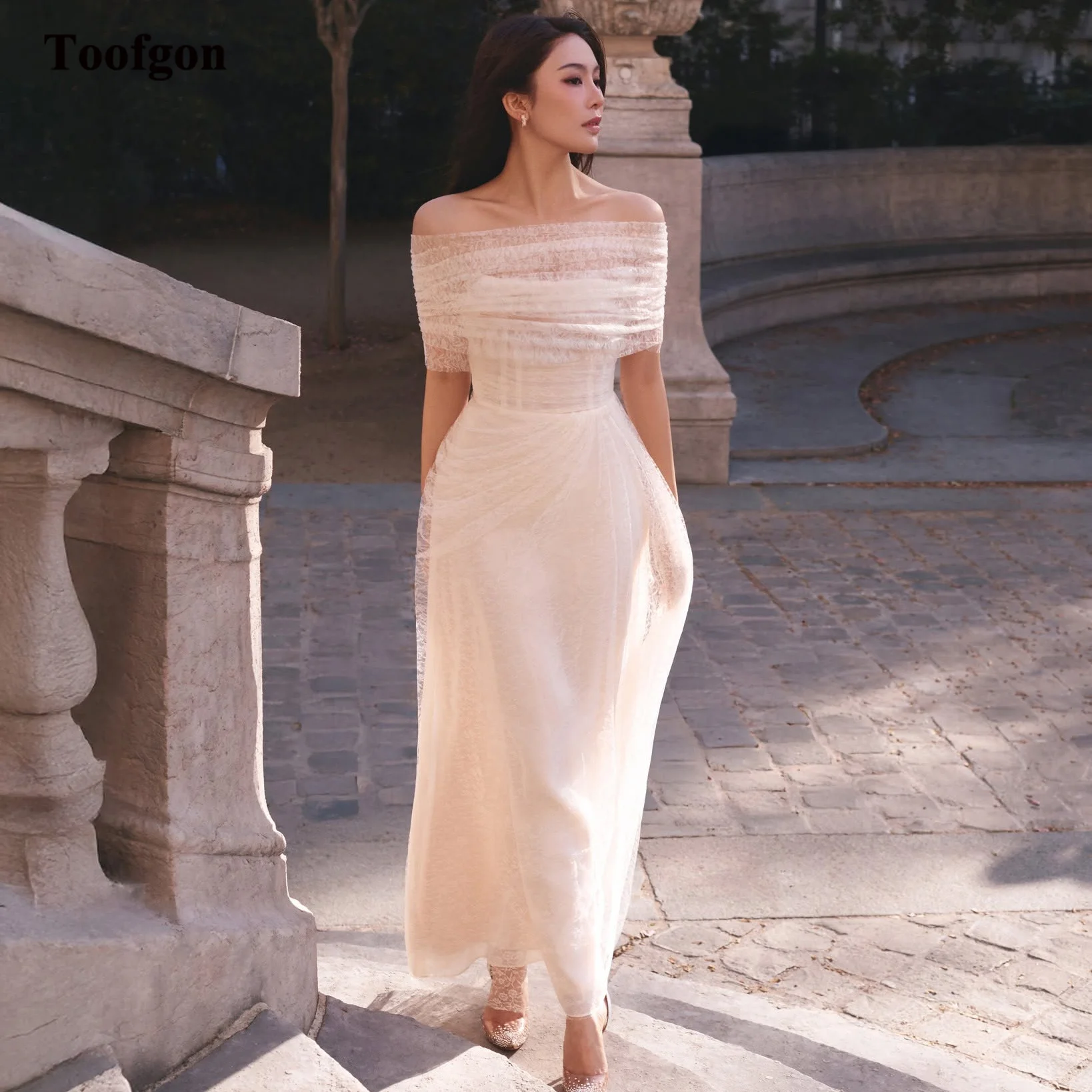 

Toofan кружевное миди свадебное платье по индивидуальному заказу с открытыми плечами женское свадебное платье для фотосессии вечерние платья для выпускного вечера
