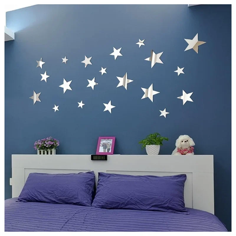 

20pcs Star Mirror Wall Sticker Large Medium and Small Combination Acrylic Mirror Wall Sticker Home Living Room Wall Decorations