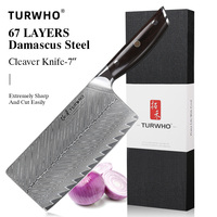 TURWHO 7 Inch Cleaver Knife Damascus Steel Kitchen Professional Chef Knife Cutting Vegetable Meat Slicing Chinese Chopper Knives