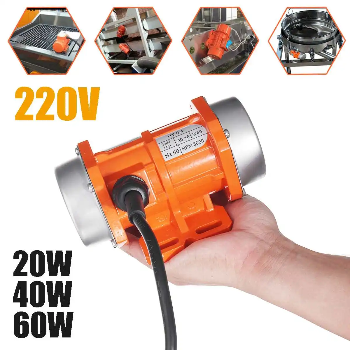 Concrete Vibrator Motor 20/40/60W 220V Aluminum AC Electric Vibrating Vibration Motor Feeding Shotcrete Washing Machine