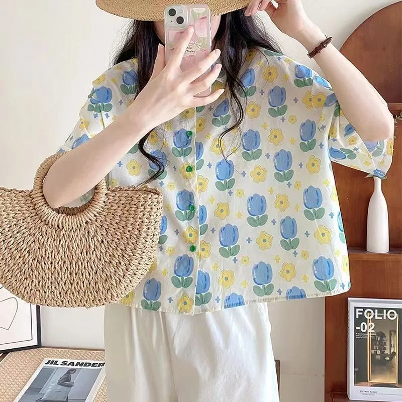 GELITAYIN Women's Fashion Casual Loose Short Sleeve Shirt New Summer Retro Hong Kong Style T-shirt Hip Hop Alphabet Print Shirt