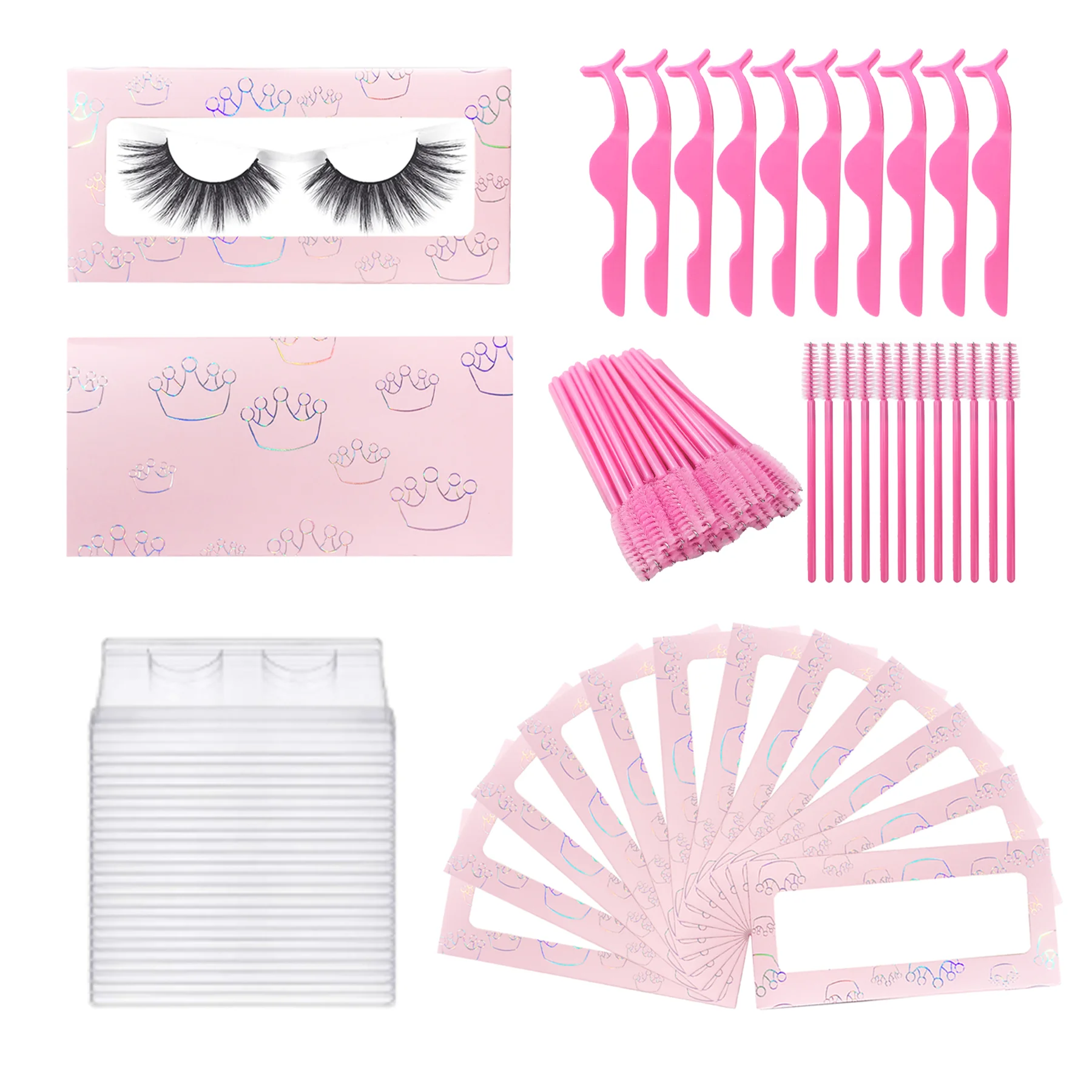 Wholesale Eyelashes Paper Box With Lash Trays Brush Tweezers Applicator For Fluffy Natural Long Wispy Strip Mink Lashes