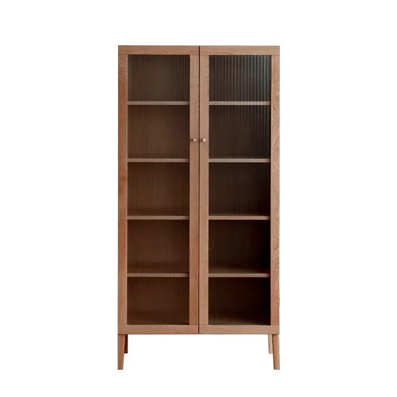 

pure solid wood bookcase with door, cherry wood bookshelf, tempered glass door bookcase, simple storage display cabinet