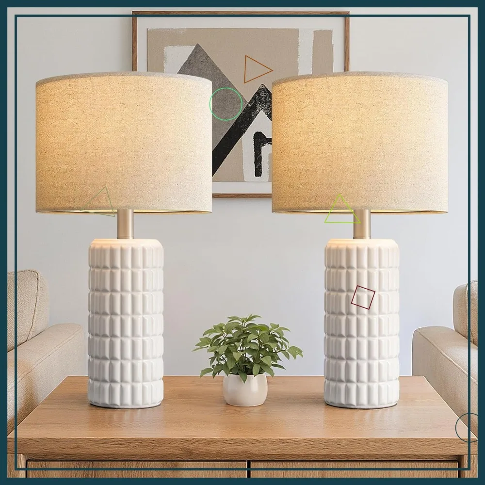 

Современные керамические настольные лампы (комплект из 2 шт.) для гостиной, спальни и декора прикроватной тумбочки - белый бохо-стиль