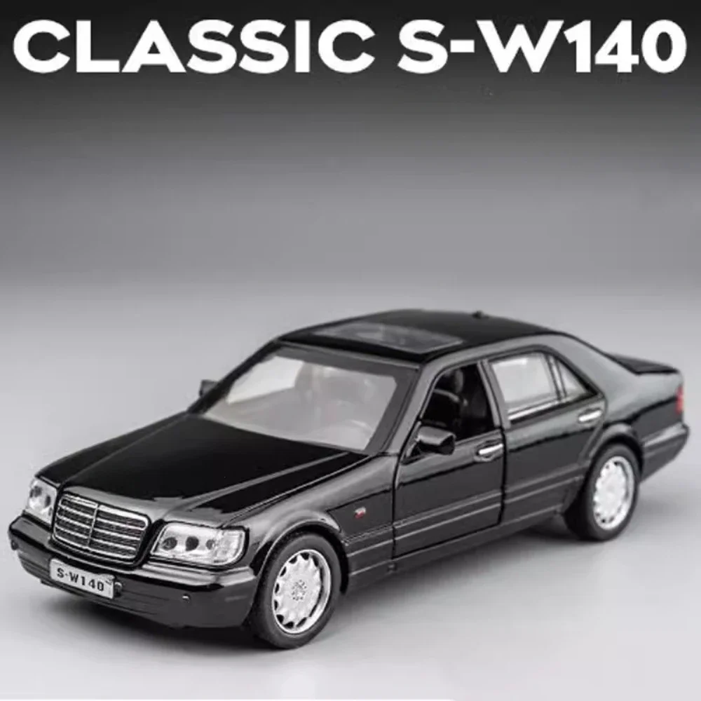 1:32 Mercedes-Benz S-W140 Car Model Toy Alloy Diecast Pull Back Sound Light Doors Opened Classic Vehicle Models for Boys Gifts