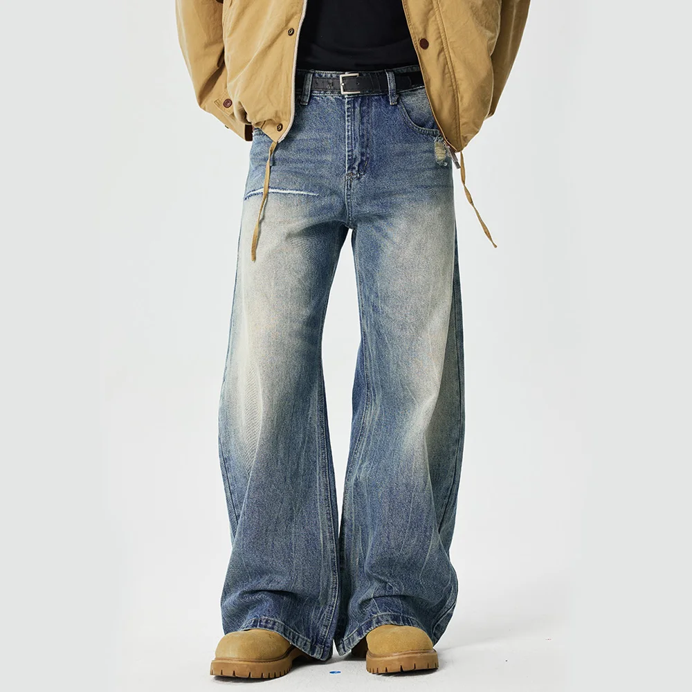 

Джинсы с вырезом ножей, мужские и женские уличные модные винтажные свободные повседневные широкие джинсовые мешковатые джинсы, брюки-шаровары унисекс