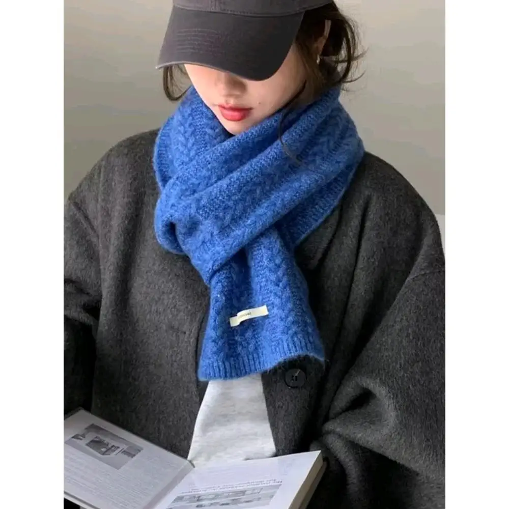 

New Korean Knitted Solid Color Women's Scarf Vintage Fried Dough Twists Wool-like Scarf Warm and Thickened in Autumn and Winter