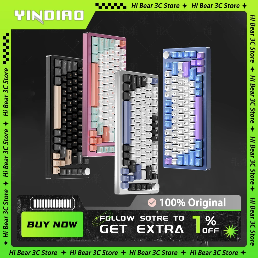 

Yindiao Y75 Mechanical Keyboard Multifunctional Knob Aluminum Alloy RGB Gaming Keyboard Hot Swap Gasket Pc Gamer Accessories Mac