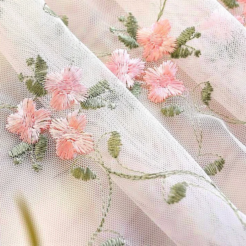 1pc Pastoral Pink Flower Embroidered Sheer Curtains for Bedroom Vintage Floral Lace Voile Drapes Window Treatment Nursery Decor