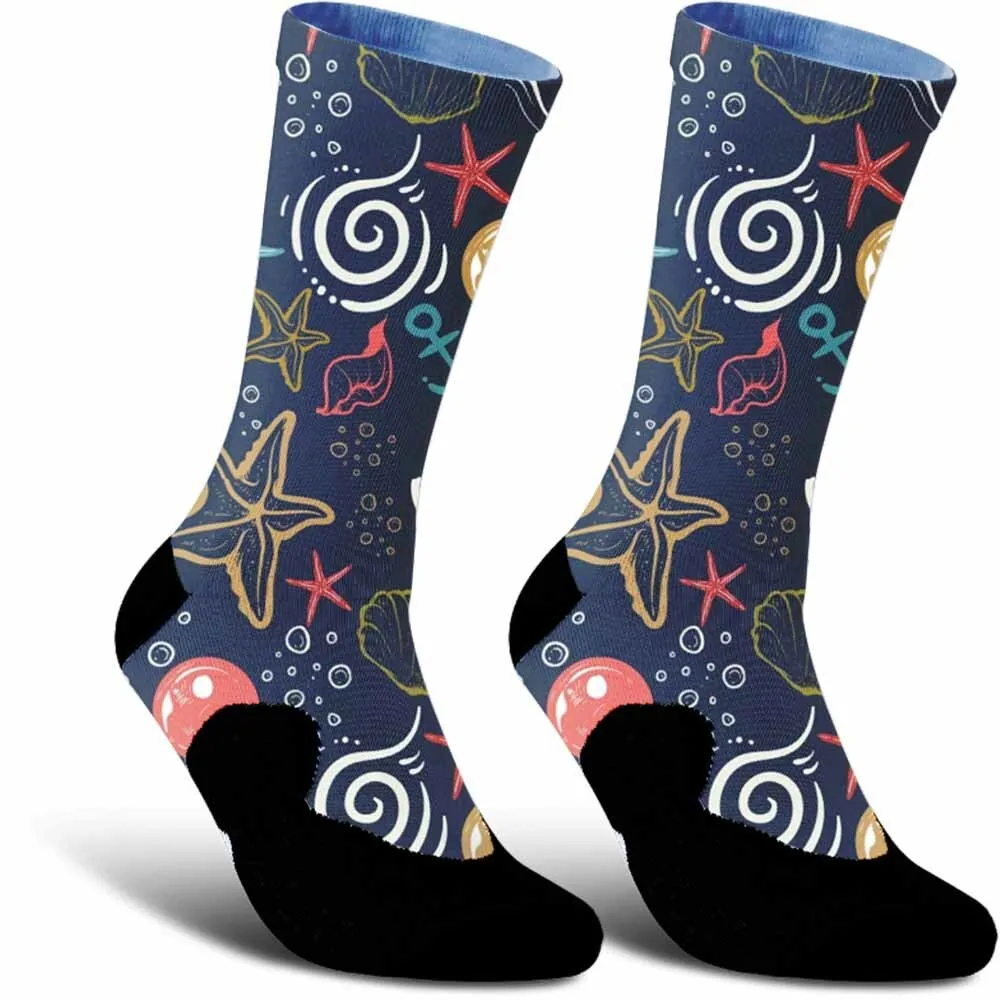 Beautiful underwater world pattern sports cycling socks, unisex, breathable and durable, moisture wicking and sweat wicking