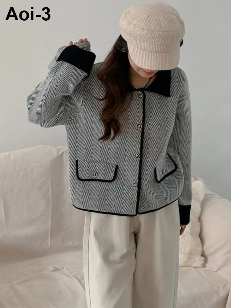 Fashion Commuter Double-Faced Woven Knitted Cardigan Women 23 Autumn Winter New Elegant Loose Sweater Lapel Single-Breasted Coat