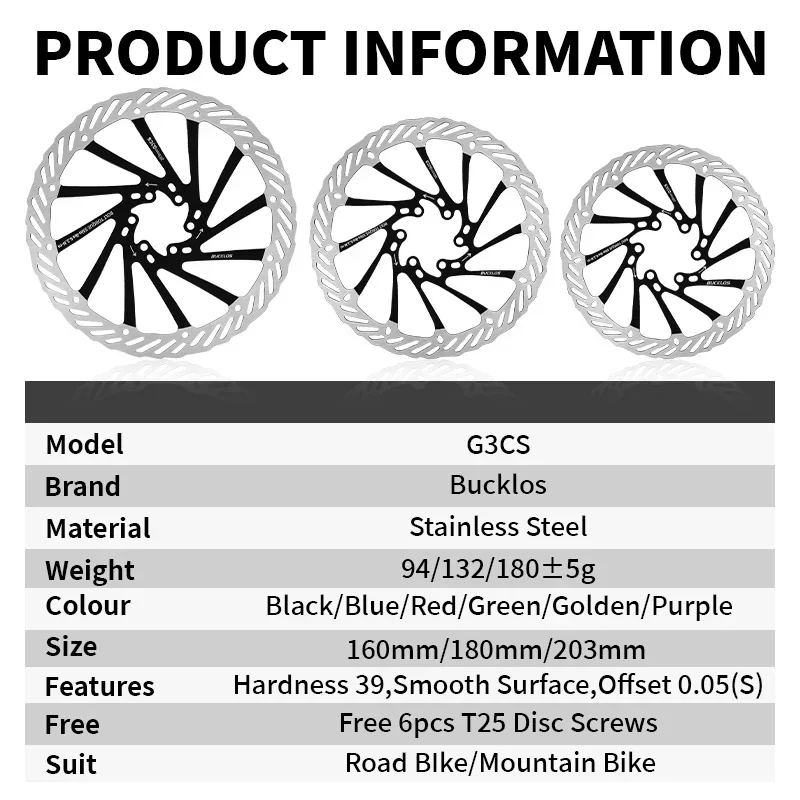 2PC BUCKLOS Disc Rotor 160mm 180MM 203mm Bicycle Hydraulic Brakes Rotor Dissipate Heat Bike Brake Disc Rotor 12PCS Brakes Bolts