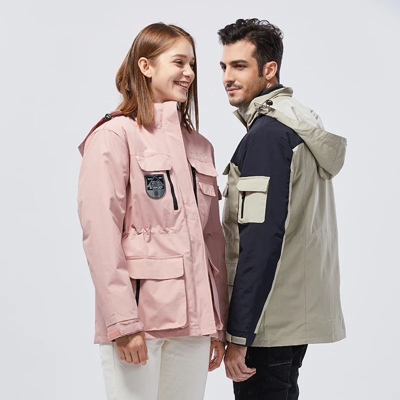 Giacca unisex casual 3 in 1 Autunno Inverno Caldo rivestimento interno Cappotto Escursionismo all'aperto Impermeabile antivento Cappello staccabile Capispalla
