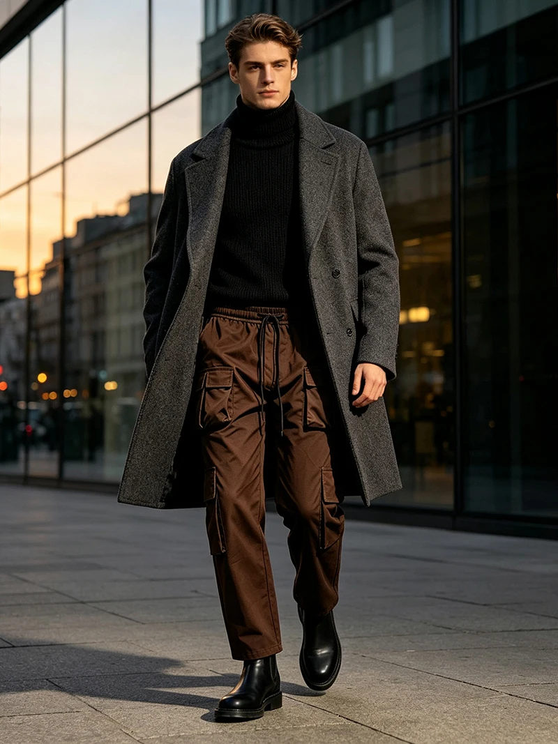 Herren-Cargohose mit mehreren Taschen, elastischem Bund und Kordelzug, locker geschnittene Hose mit geradem Bein, lässige Outdoor-Alltagshose für Frühling und Herbst – Detail 16