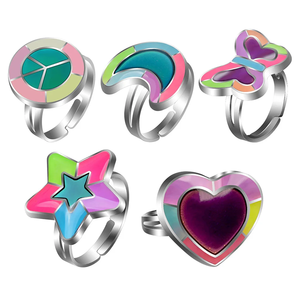 

5Pcs Color Change Mood Rings Temperature Alloy Finger Rings Adjustable Fashion Finger Accessories Chic Women Jewelry Birthday