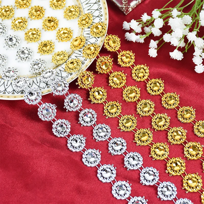 2-5Yards Faux Diamond Ribbon Mesh strass Wrap Crystal Gold Silver nastri artigianali per cucire fai da te Roll Flower Gift Wrapping Decor