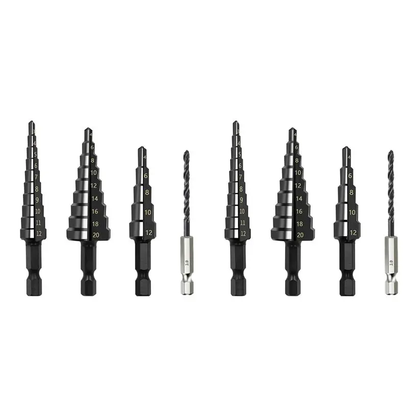 

AT44-8Pcs 3-12 4-12 4-20Mm HSS Straight Groove Step Drill Bit Nitride Twist Drill Wood Metal Hole Cutter Core Drilling Tools