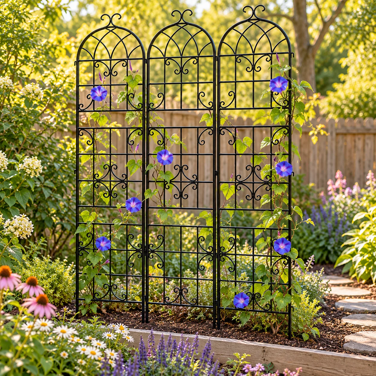3 Pcs 220x47.5 cm Metal Garden Trellis for Climbing Plants, Black Metal Coating Rustproof, Perfect for Supporting Climbing
