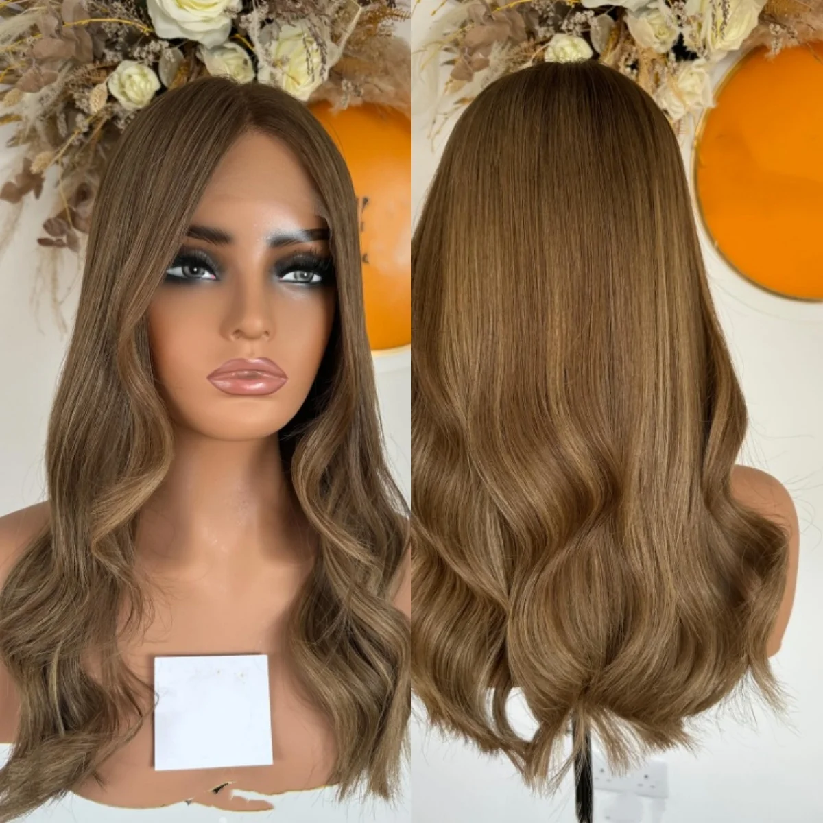 

Свободный волнистый синтетический парик с темными корнями, коричневые длинные парики спереди для женщин, термостойкое волокно, бесклеевая одежда
