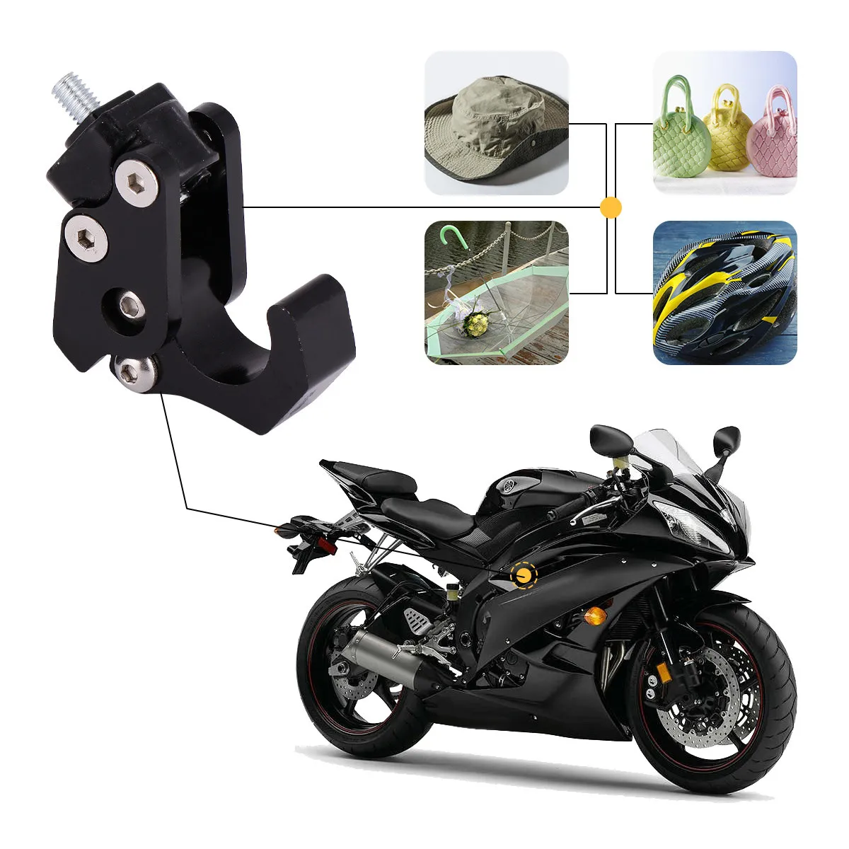 

Aluminium Alloy Motorcycle Hook Foldable Space Saving Motorbike Accessory for Helmets Hats Handbags Umbrellas
