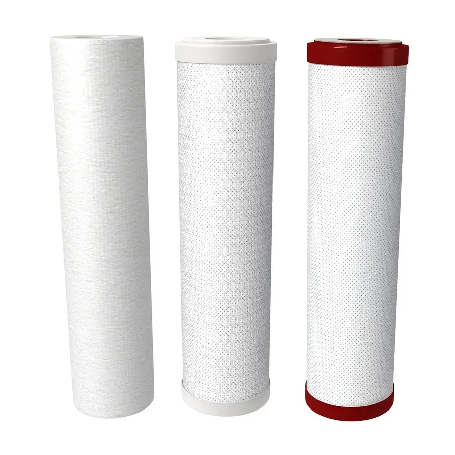 

Комплект сменных картриджей для фильтрации воды (10 дюймов): осадочный, угольный блок и угольный фильтр с добавлением хлорамина, для систем обратного осмоса RODI