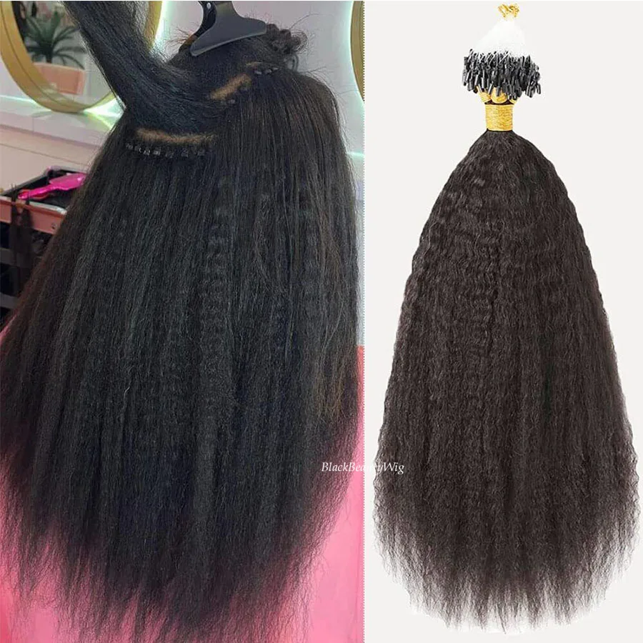 Kinky Straight Micro Loop Human Hair Extension Braziian Remy Hair Microlink Micro Beads Ring Hair Coarse Yaki 100g 100strands