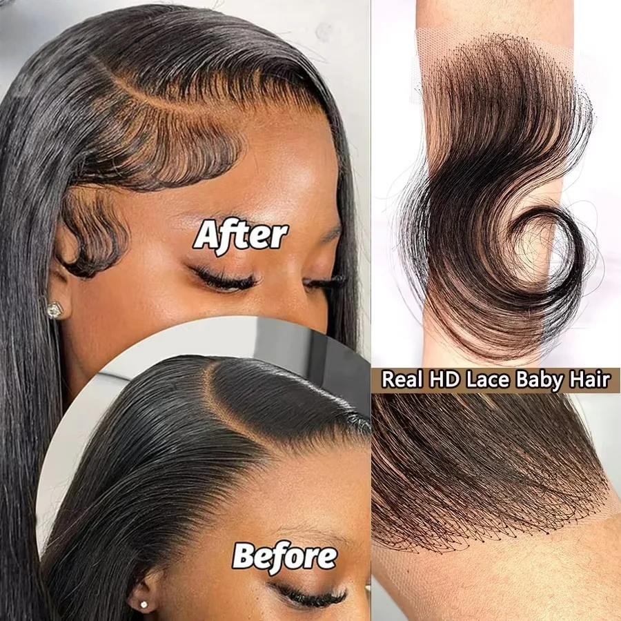 

4/8/10Pcs Curly Human Hair Baby Hair HD Lace Baby Hair Stripes Edge Body Wave Swiss Lace Hairline Baby Hair Strips For Women