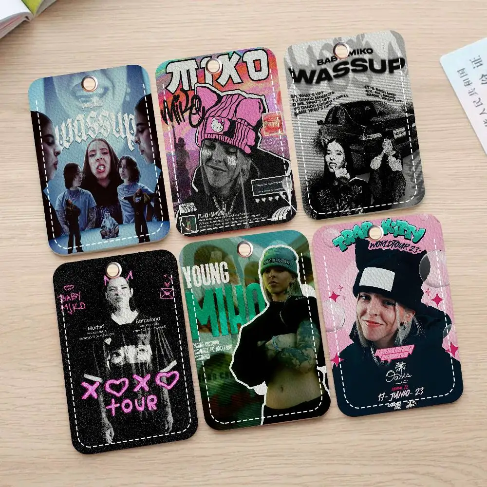 Singer Y-Young M-Miko Rectangle ID Card Case Keychain Access Card Bag Key Tag Ring Leather Card Holder Key Ring Access