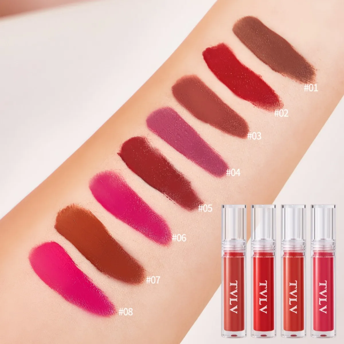 Conjunto de brilho labial de veludo fosco, 8 cores, à prova d'água, batom líquido, cor nua, cosméticos, brilho labial vermelho, beleza