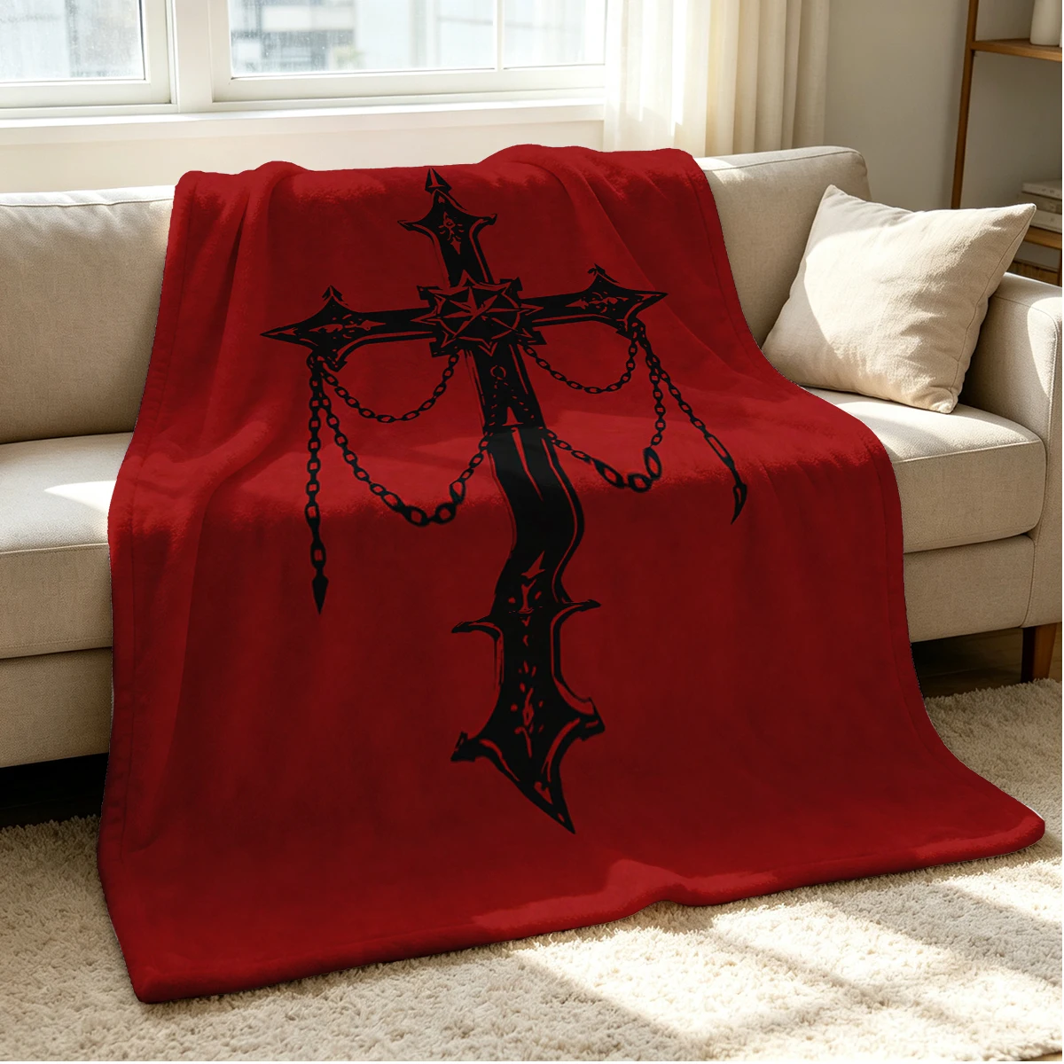Dark Cross Flannel Blanket Warm Soft Halloween Christmas Couch Warm Cozy Decorative Decor Gift for All Season