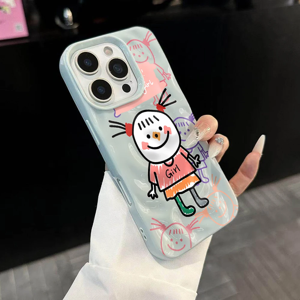Koreanisches Niedliches Mädchen-Linien-Design Weiche Silikon-Handyhülle für iPhone 17 16 15 14 13 12 11 Pro Max 14 Plus 17Air Falten-Wellen-Design – Detail 2