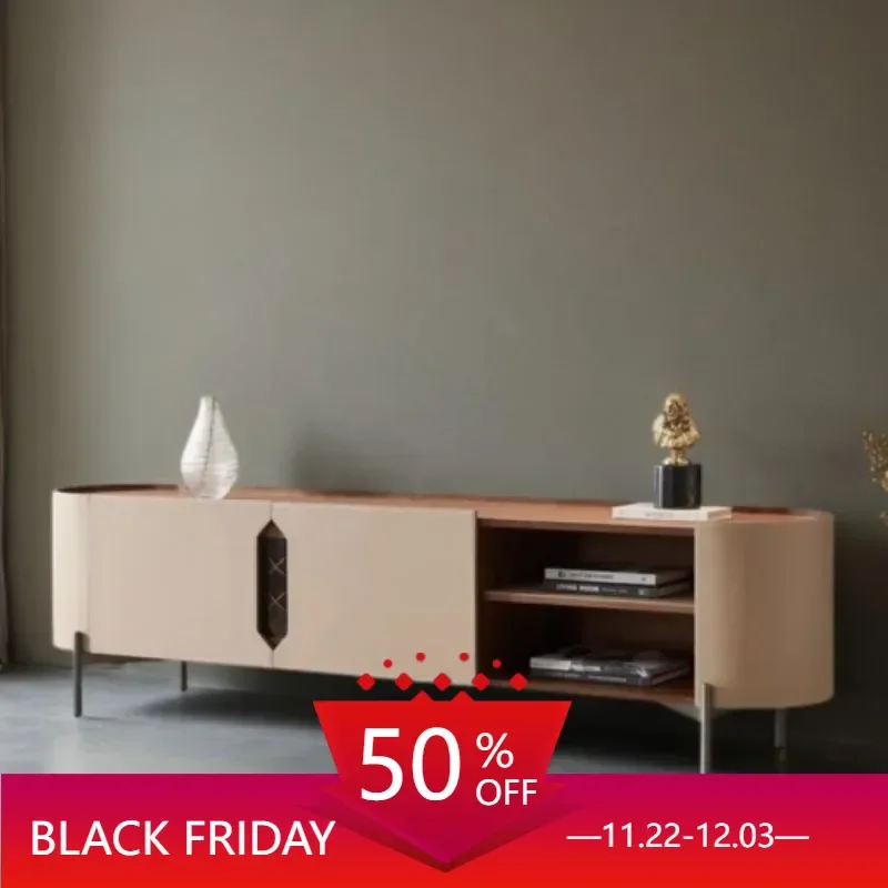 Wooden Tv Stand Floating Furniture Rattan Gold Luxury Entertainment Center Display Aesthetic Room Floor Cabinet Unit Mid Century