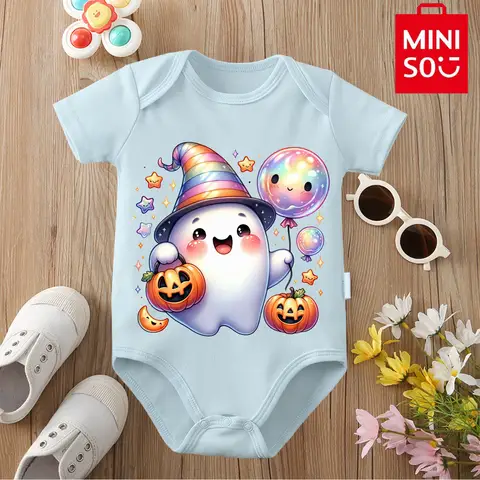 MINISO 100% paños de algodón My First Halloween Candy Ghost lindo mono estampado para bebé mono para recién nacido de 0 a 12 meses