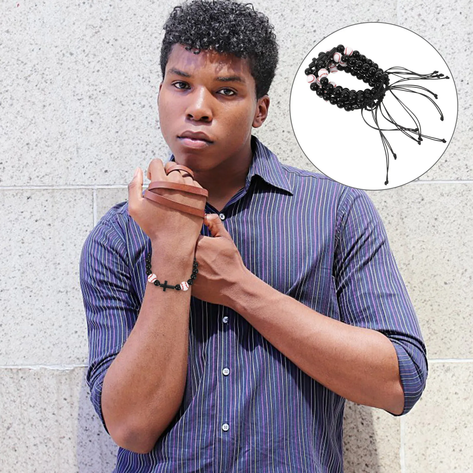 

6Pcs Adjustable Baseball Cross Braided Sports Bracelet Lightweight Comfortable Size for Men Women Birthday Graduation Present