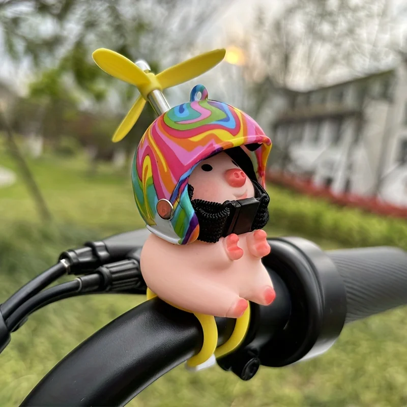 Cute Piglet Bicycle Decoration Helmet Handlebar Ornament, Strap-On Style Electric Vehicle, Car, and Motorcycle Decoration, Bicycle and Mountain Bike Decoration, Cute Piglet Ornament with Helmet, Strap image 4