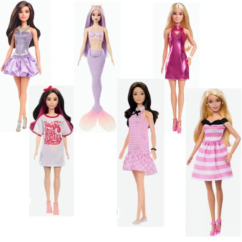 Original Doll 1/6 Fashionistas Dolls Blond Brunette Heart Shaped Pink Dress Satiny Skirt Shoes Necklace Accessories Girls Toys