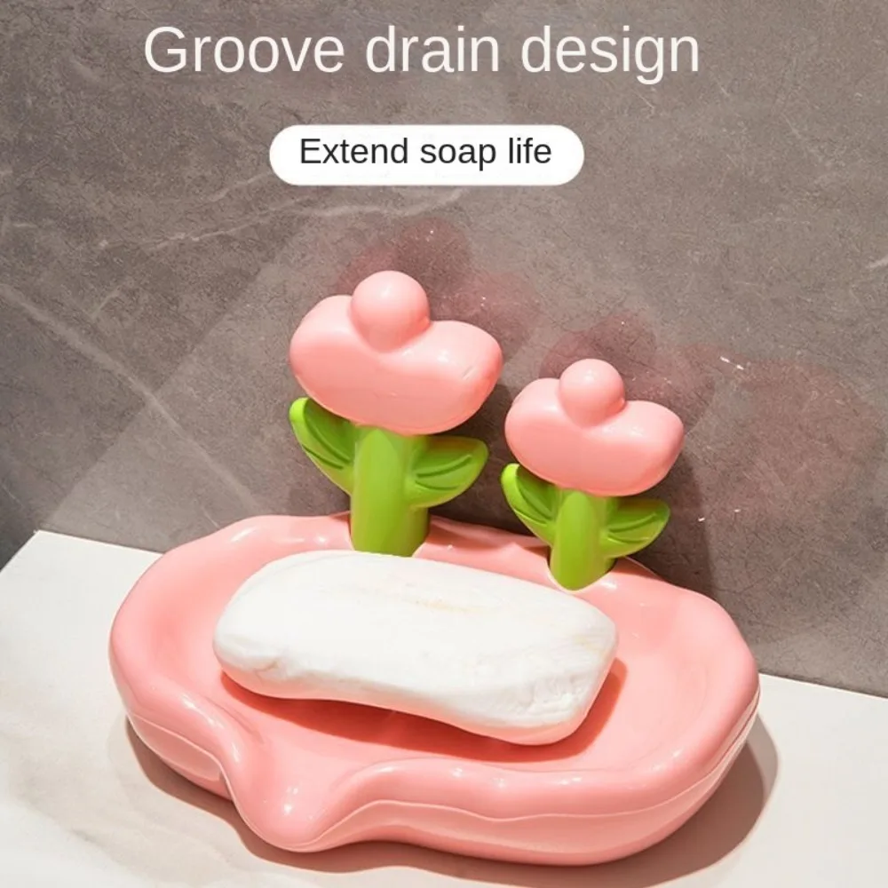 Creative Creative Floral Soap Box Portable Bathroom Accessories Plastic Storage Soap Rack Cut Flower Shape Flower Decor