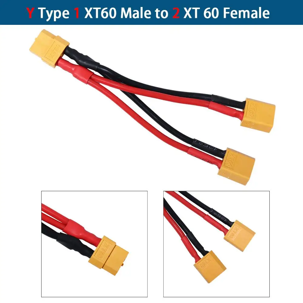 XT60 Female Dual Extension One Female to Two Male Battery Connector Cable Parallel Battery Cable Connector Wire Power Cable