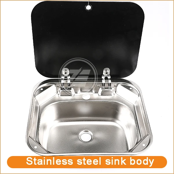 

RV Camper Stainless Steel Hand Wash Basin Sink With Folded Faucet Tempered Glass Lid Washbasin for Caravan Boat Motorhome