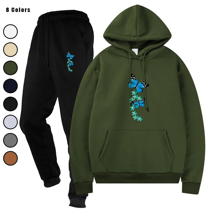 

Мужская осенне-зимняя толстовка с капюшоном и спортивные штаны для бега, комплект из двух предметов, уличная одежда, повседневная одежда