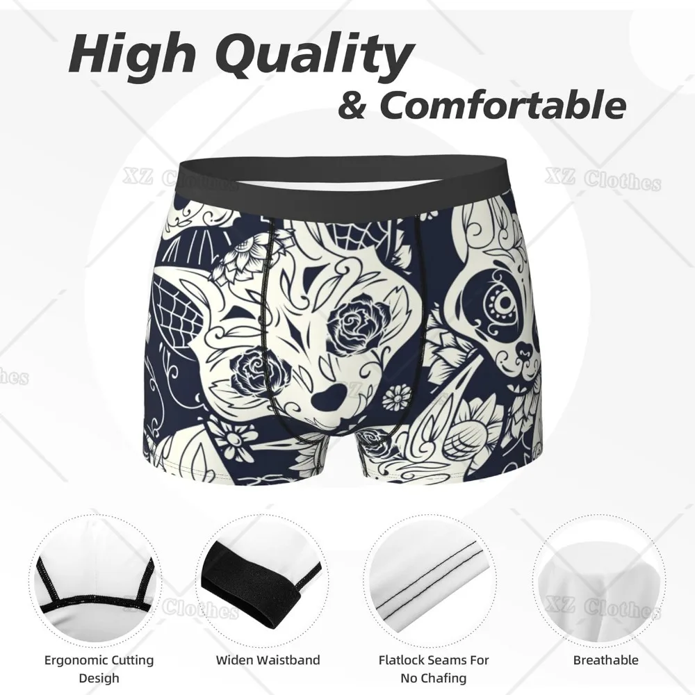 Boxer do gato do crânio do açúcar dos homens, roupa interior engraçada, shorts masculinos brilhantes, calções novos, presente elegante para meninos