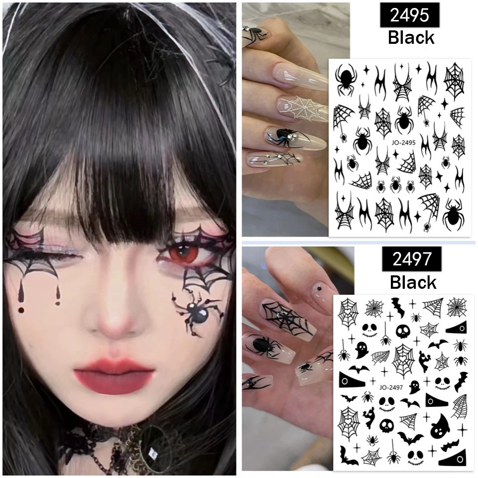 Adesivi per unghie di Halloween Ghost Spider Web Design decalcomanie Slider autoadesivo olografico Manicure Art e decorazione