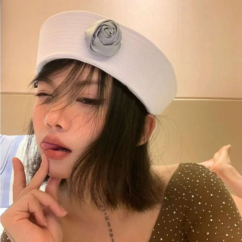 Japanese Rose Sweet and Cute Sailor Hat Spring and Summer Niche Simple Trend Flipped Brim Retro Versatile Solid Color Beret Cap