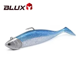 Isca de silicone Blux-soft com cauda preta, isca artificial, cabeça de jighead, baixo, água salgada, baixo, swimbait, peixinho, 80mm, 105mm