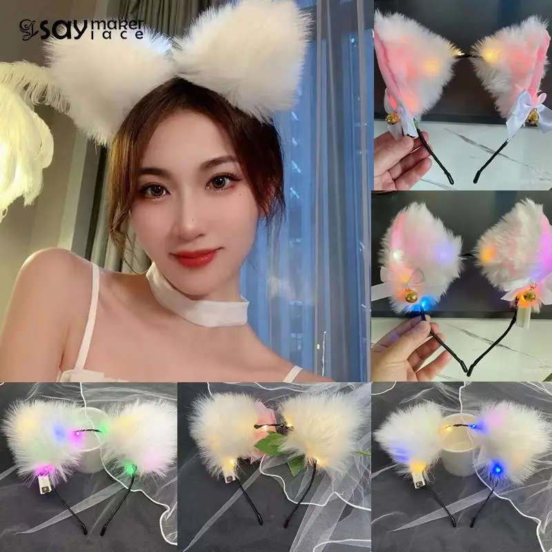 Light Up Fox Ear Shaped Hair Hoop For Child Women Feather Rabbit Ear Hair Hoop Lights Bunny Ear Headband Party Costume Headwear