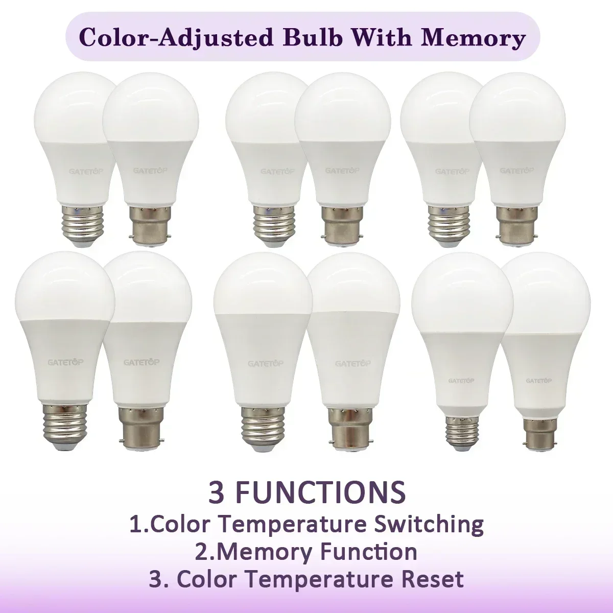 

5pcs E27 B22 Bulb Wall Switch CCT 3 Color Temperature AC220V 110V 18W 24W Memory Function Color Temp Reset Light for Bedroom