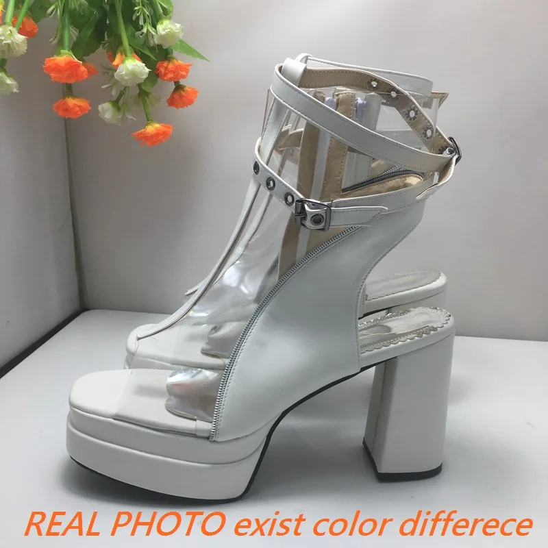 ANOVISHANA Double Platform Women Shoes Pointed Toe Gladiator Sandals Plus Size 46 47 48 Metal Belt Buckle Decoration